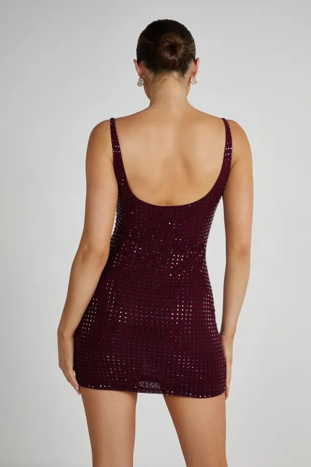 Meshki Mini Dresses Presley Square Diamante Mini Dress 8211 Berry Berry 8211 Women