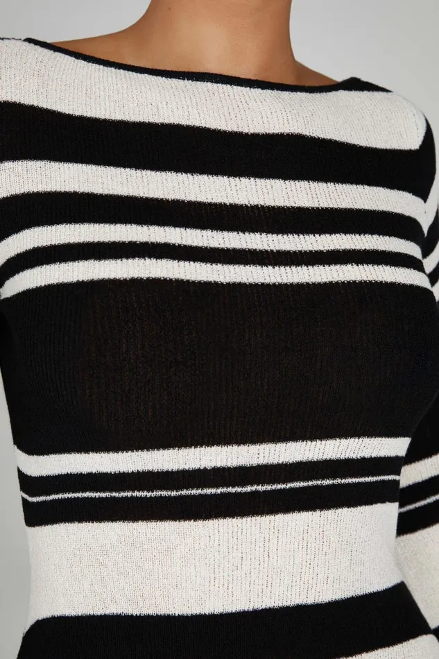 Meshki Mini Dresses Zahra Long Sleeve Open Back Mini Knit Dress 8211 BlackWhite Blackwhite 8211 Women