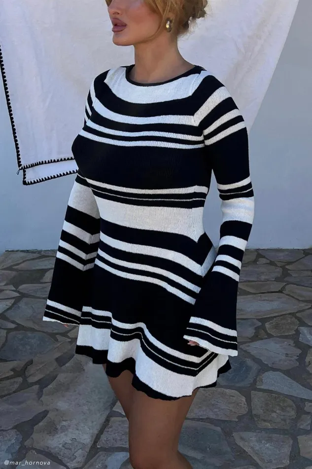 Meshki Mini Dresses Zahra Long Sleeve Open Back Mini Knit Dress 8211 BlackWhite Blackwhite 8211 Women