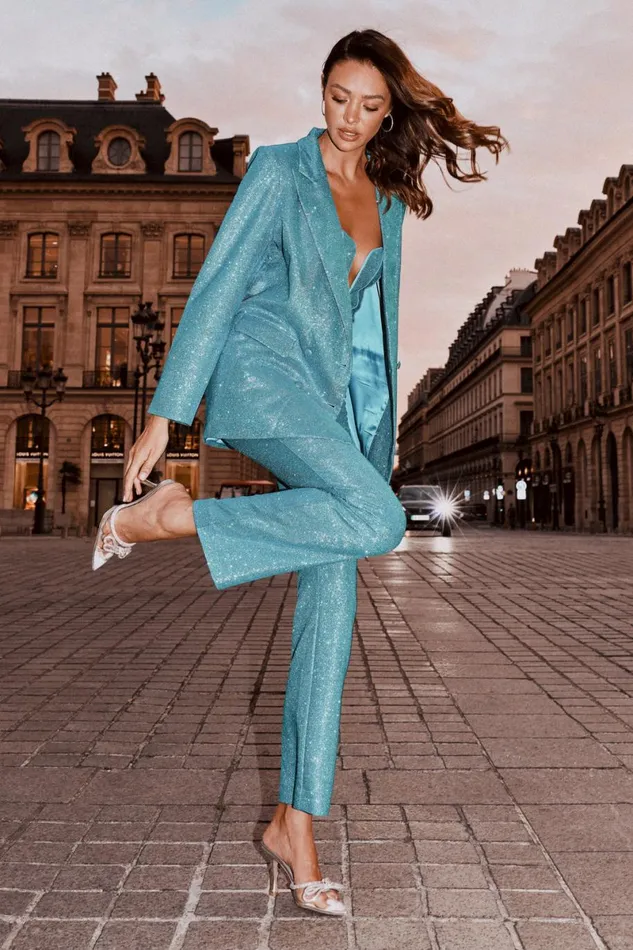 Meshki Pants Lisette Straight Leg Shimmer Pants 8211 Aquamarine Aquamarine 8211 Women