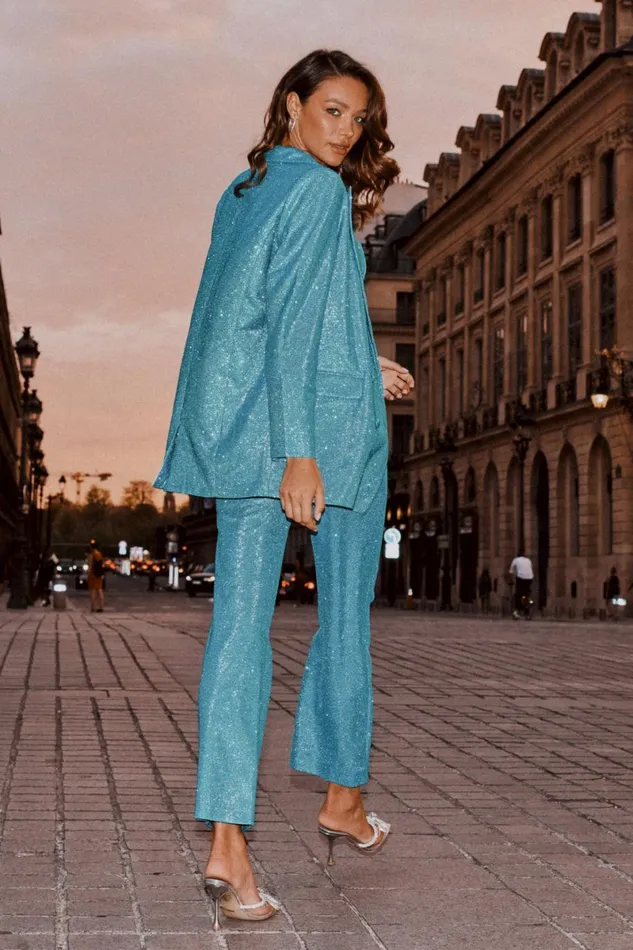 Meshki Pants Lisette Straight Leg Shimmer Pants 8211 Aquamarine Aquamarine 8211 Women