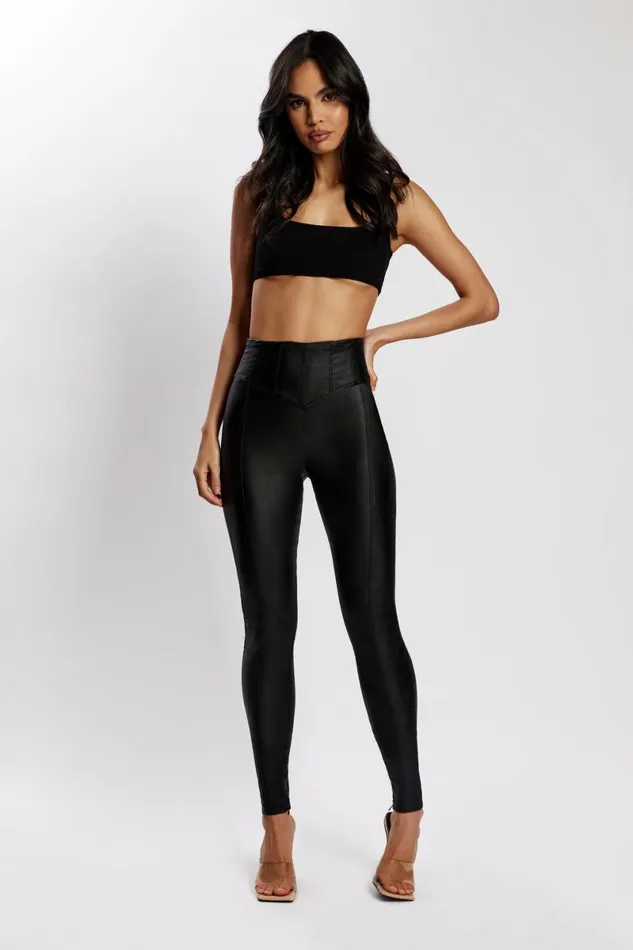 Meshki Pants Zima Leatherette Corsetted High Waisted Pants 8211 Black Black 8211 Women