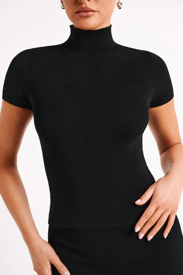 Meshki Short Sleeve Tops Marianna Ribbed High Neck Top 8211 Black Black 8211 Women