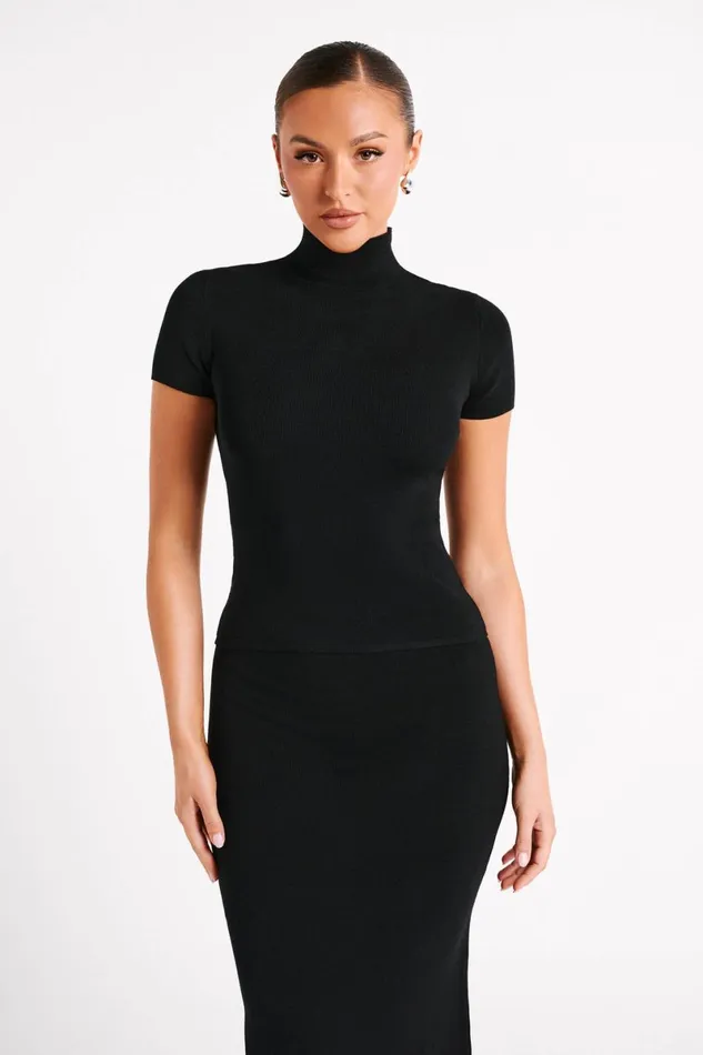 Meshki Short Sleeve Tops Marianna Ribbed High Neck Top 8211 Black Black 8211 Women