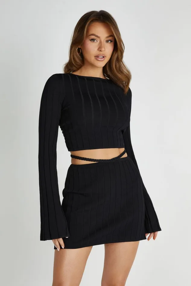 Meshki Skirts Celine ALine Extreme Rib Mini Skirt 8211 Black Black 8211 Women