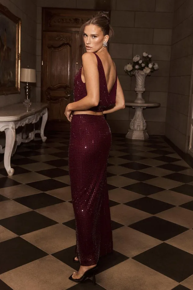 Meshki Skirts Ellery Square Diamante Maxi Skirt 8211 Berry Berry 8211 Women