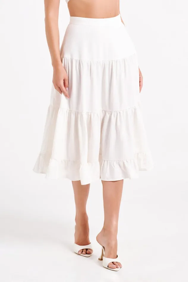 Meshki Skirts Hilaria Tiered Linen Midi Skirt 8211 White White 8211 Women Meshki Skirts Hilaria Tiered Linen Midi Skirt 8211 White White 8211 Women