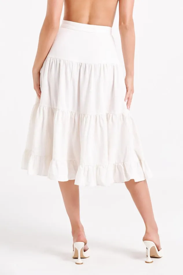 Meshki Skirts Hilaria Tiered Linen Midi Skirt 8211 White White 8211 Women Meshki Skirts Hilaria Tiered Linen Midi Skirt 8211 White White 8211 Women