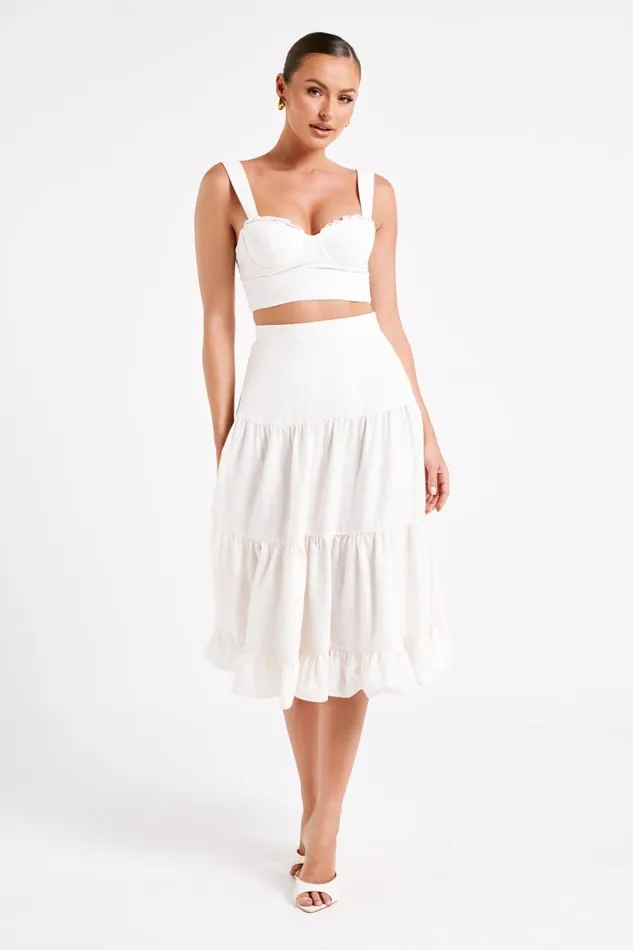 Meshki Skirts Hilaria Tiered Linen Midi Skirt 8211 White White 8211 Women Meshki Skirts Hilaria Tiered Linen Midi Skirt 8211 White White 8211 Women
