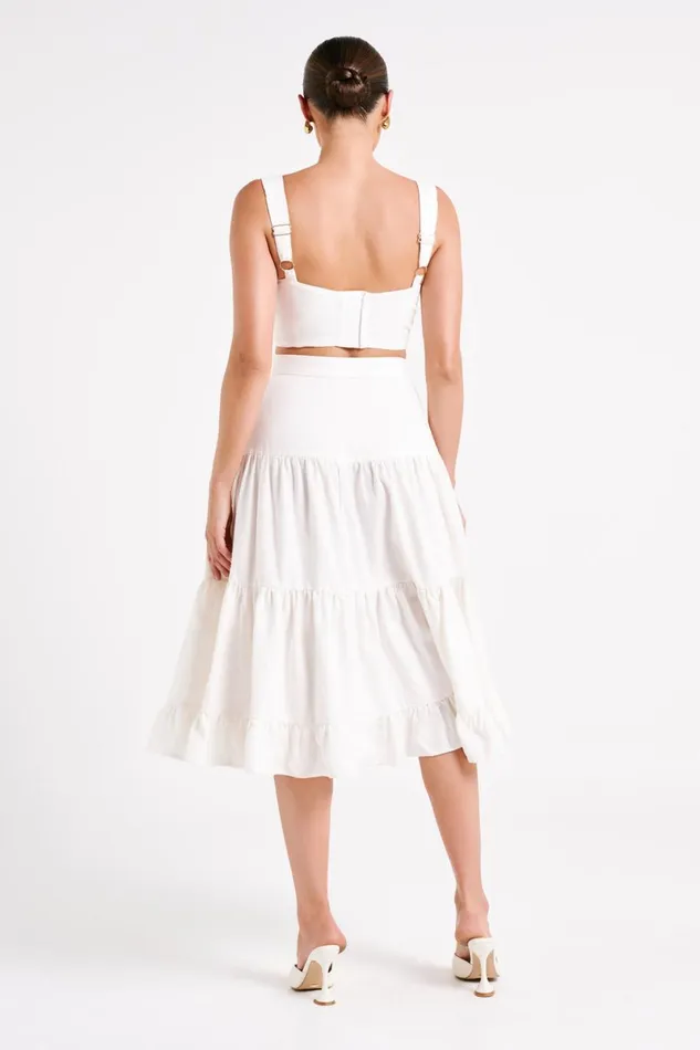Meshki Skirts Hilaria Tiered Linen Midi Skirt 8211 White White 8211 Women Meshki Skirts Hilaria Tiered Linen Midi Skirt 8211 White White 8211 Women