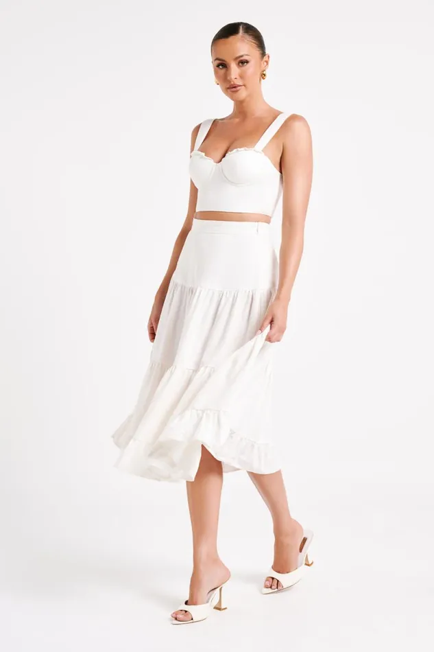 Meshki Skirts Hilaria Tiered Linen Midi Skirt 8211 White White 8211 Women Meshki Skirts Hilaria Tiered Linen Midi Skirt 8211 White White 8211 Women