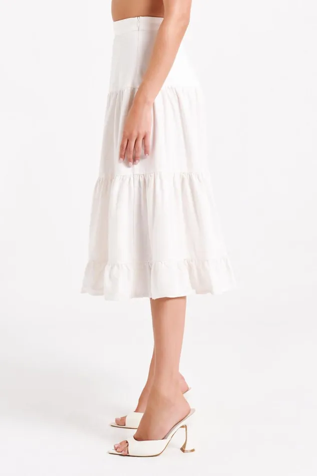 Meshki Skirts Hilaria Tiered Linen Midi Skirt 8211 White White 8211 Women Meshki Skirts Hilaria Tiered Linen Midi Skirt 8211 White White 8211 Women