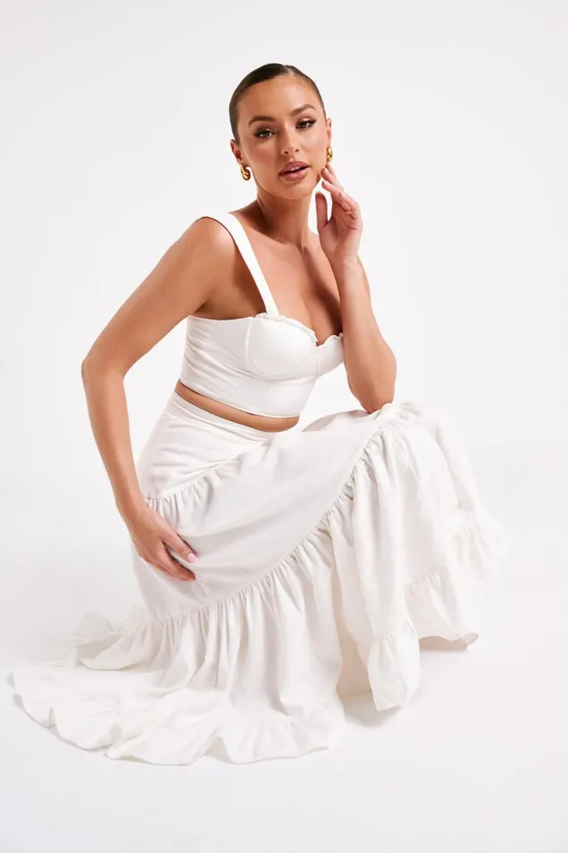 Meshki Skirts Hilaria Tiered Linen Midi Skirt 8211 White White 8211 Women Meshki Skirts Hilaria Tiered Linen Midi Skirt 8211 White White 8211 Women