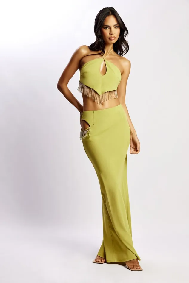 Meshki Skirts Jayleen Maxi Skirt With Fringe 8211 Chartreuse Chartreuse 8211 Women