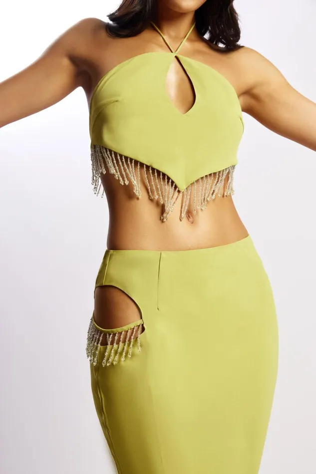 Meshki Skirts Jayleen Maxi Skirt With Fringe 8211 Chartreuse Chartreuse 8211 Women Meshki Skirts Jayleen Maxi Skirt With Fringe 8211 Chartreuse Chartreuse 8211 Women
