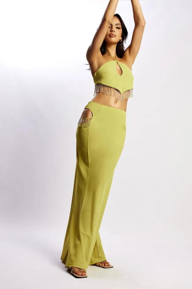 Meshki Skirts Jayleen Maxi Skirt With Fringe 8211 Chartreuse Chartreuse 8211 Women Meshki Skirts Jayleen Maxi Skirt With Fringe 8211 Chartreuse Chartreuse 8211 Women