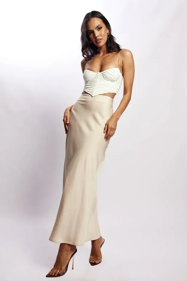 Meshki Skirts Missy Maxi Satin Skirt 8211 Champagne Champagne 8211 Women