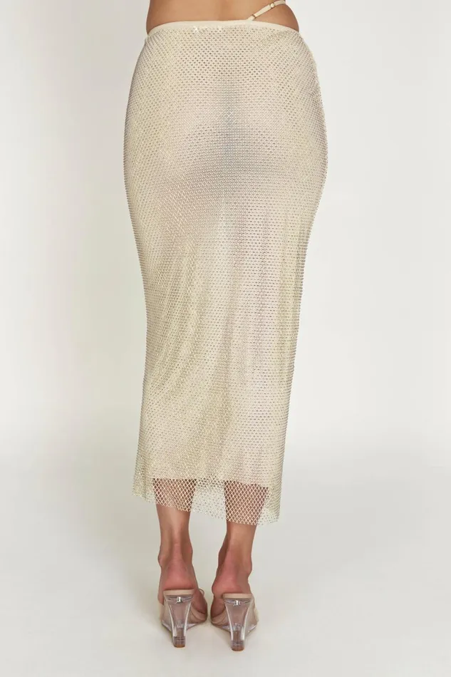 Meshki Skirts Rayne Mesh Diamante Midi Skirt 8211 Cream Cream 8211 Women