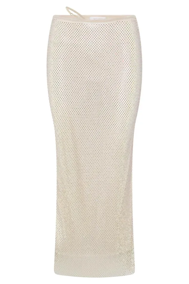 Meshki Skirts Rayne Mesh Diamante Midi Skirt 8211 Cream Cream 8211 Women
