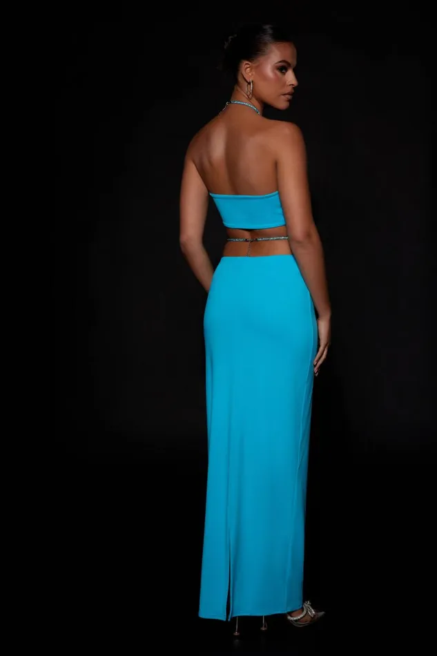 Meshki Skirts Ruby Diamante Rope Ruched Maxi Skirt 8211 Cyan Blue Cyanblue 8211 Women Meshki Skirts Ruby Diamante Rope Ruched Maxi Skirt 8211 Cyan Blue Cyanblue 8211 Women