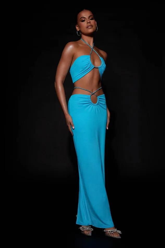 Meshki Skirts Ruby Diamante Rope Ruched Maxi Skirt 8211 Cyan Blue Cyanblue 8211 Women Meshki Skirts Ruby Diamante Rope Ruched Maxi Skirt 8211 Cyan Blue Cyanblue 8211 Women