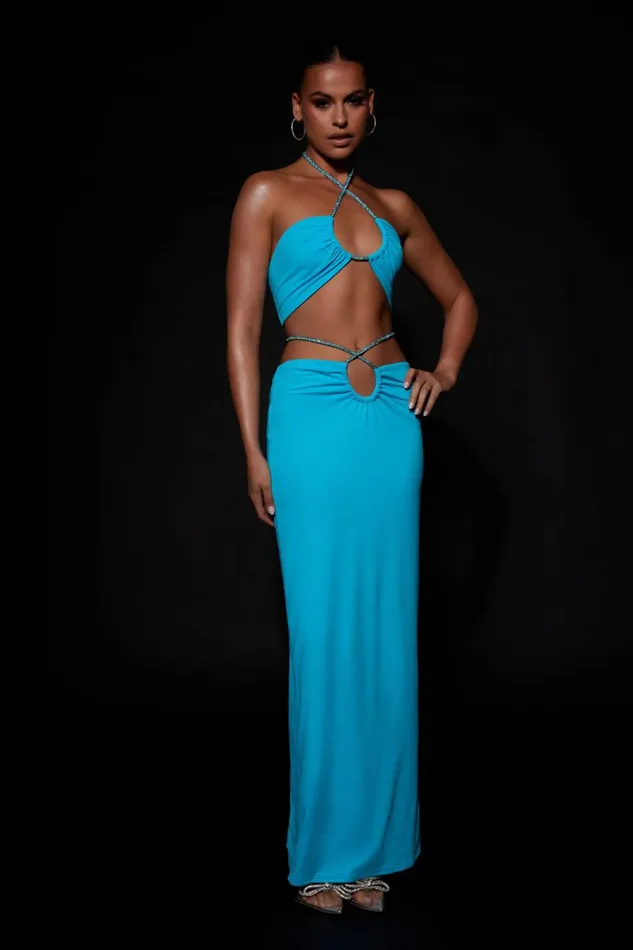 Meshki Skirts Ruby Diamante Rope Ruched Maxi Skirt 8211 Cyan Blue Cyanblue 8211 Women Meshki Skirts Ruby Diamante Rope Ruched Maxi Skirt 8211 Cyan Blue Cyanblue 8211 Women