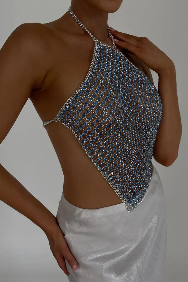 Meshki Sleeveless Tops Asteria Diamante Halter Top 8211 Powder Blue Powder Blue 8211 Women Meshki Sleeveless Tops Asteria Diamante Halter Top 8211 Powder Blue Powder Blue 8211 Women