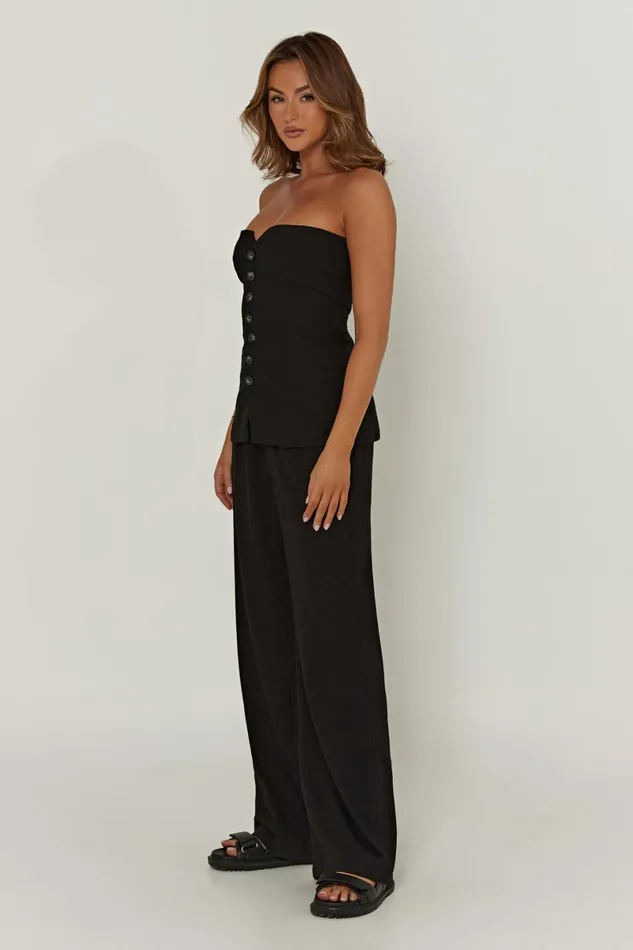 Meshki Sleeveless Tops Innis Linen Longline Strapless Top 8211 Black Black 8211 Women