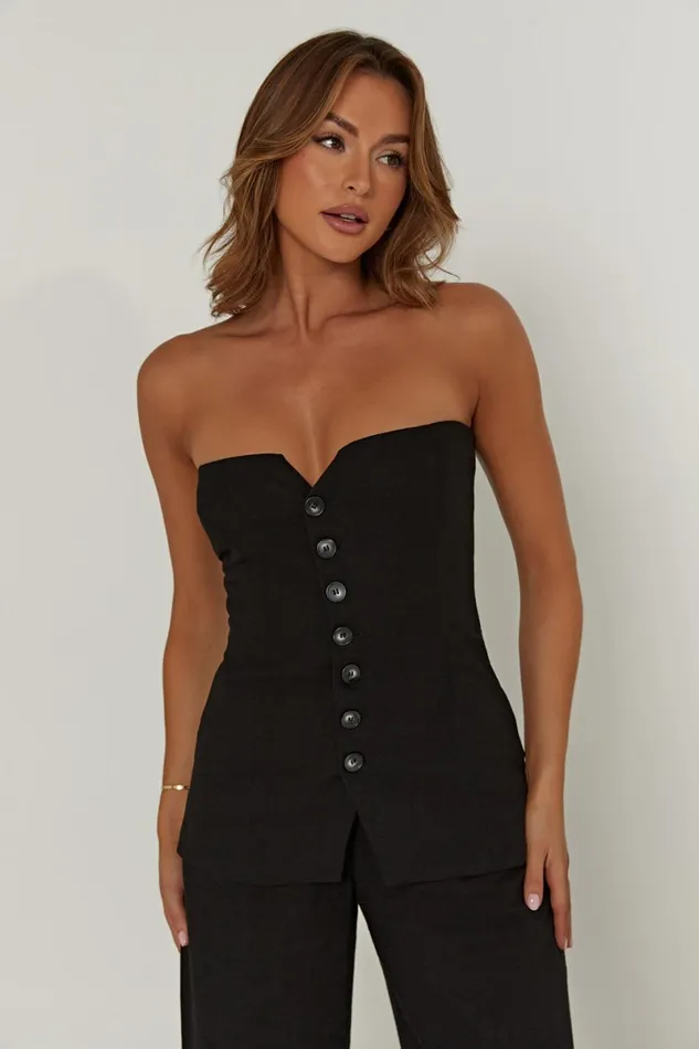 Meshki Sleeveless Tops Innis Linen Longline Strapless Top 8211 Black Black 8211 Women
