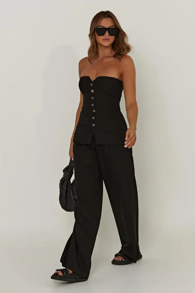 Meshki Sleeveless Tops Innis Linen Longline Strapless Top 8211 Black Black 8211 Women