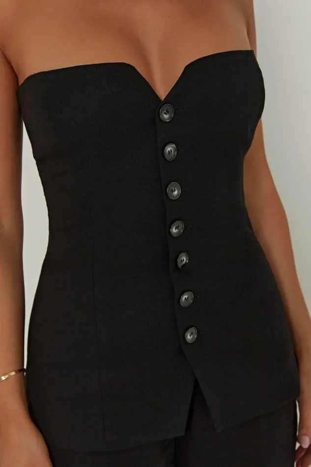 Meshki Sleeveless Tops Innis Linen Longline Strapless Top 8211 Black Black 8211 Women