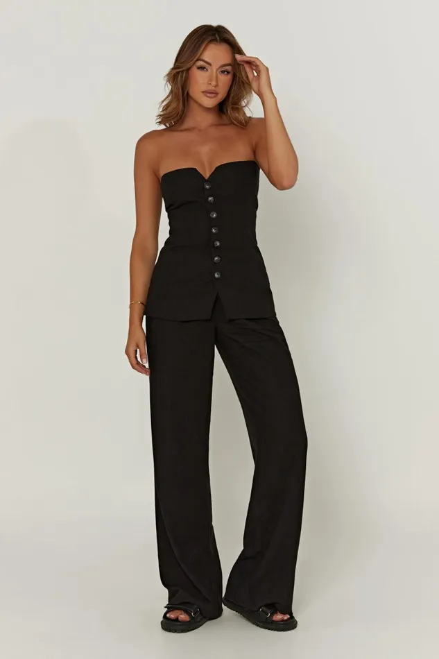 Meshki Sleeveless Tops Innis Linen Longline Strapless Top 8211 Black Black 8211 Women