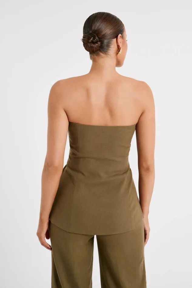 Meshki Sleeveless Tops Innis Linen Longline Strapless Top 8211 Olive Olive 8211 Women