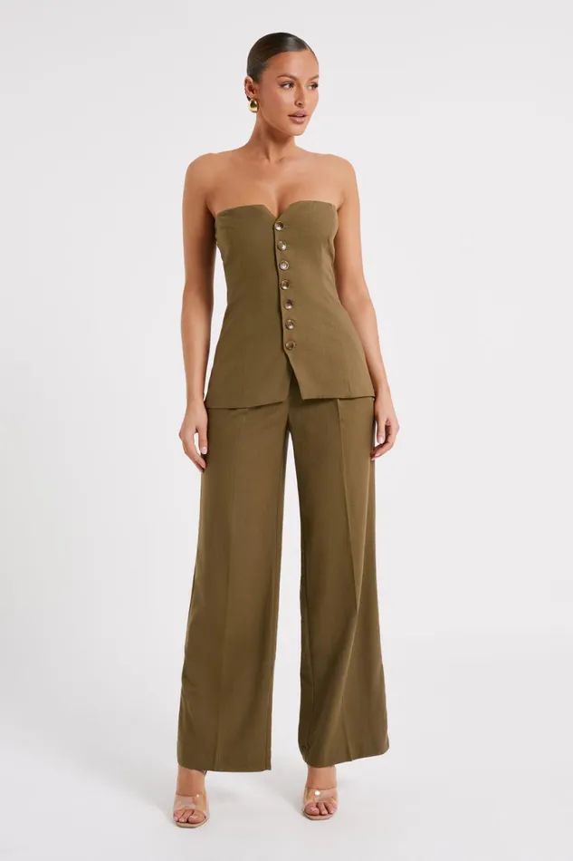 Meshki Sleeveless Tops Innis Linen Longline Strapless Top 8211 Olive Olive 8211 Women