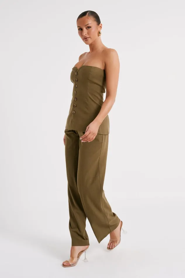 Meshki Sleeveless Tops Innis Linen Longline Strapless Top 8211 Olive Olive 8211 Women