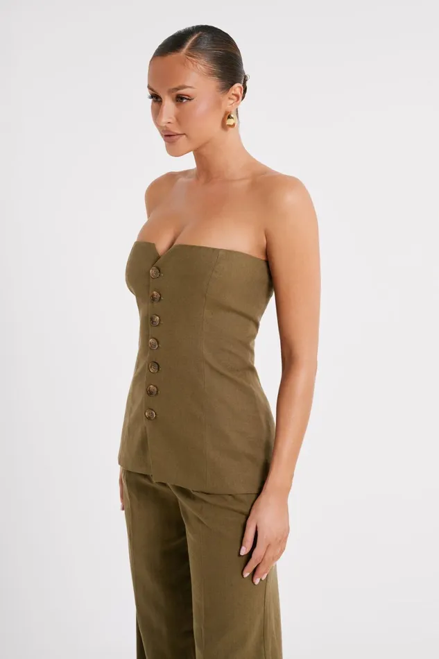 Meshki Sleeveless Tops Innis Linen Longline Strapless Top 8211 Olive Olive 8211 Women