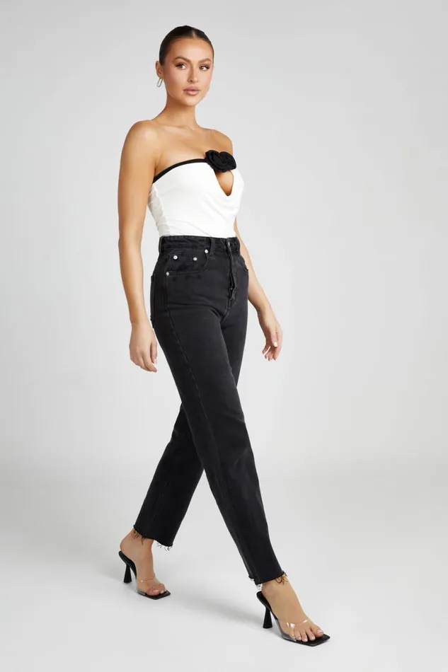 Meshki Sleeveless Tops Megan Strapless Rose Top 8211 BlackWhite Blackwhite 8211 Women