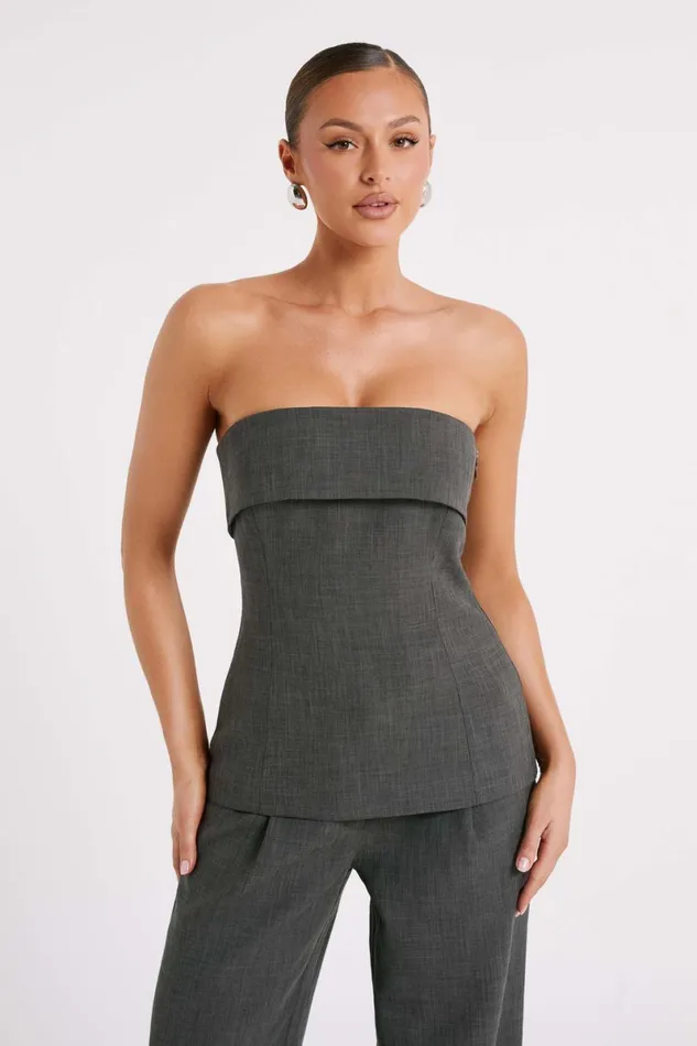 Meshki Sleeveless Tops Natalie Textured Strapless Top 8211 Charcoal Charcoal 8211 Women Meshki Sleeveless Tops Natalie Textured Strapless Top 8211 Charcoal Charcoal 8211 Women