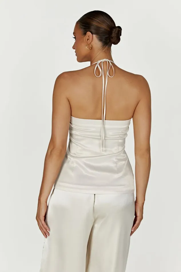 Meshki Sleeveless Tops Noemi Longline Satin Halter Neck Top 8211 Ivory Ivory 8211 Women
