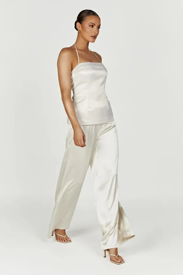Meshki Sleeveless Tops Noemi Longline Satin Halter Neck Top 8211 Ivory Ivory 8211 Women