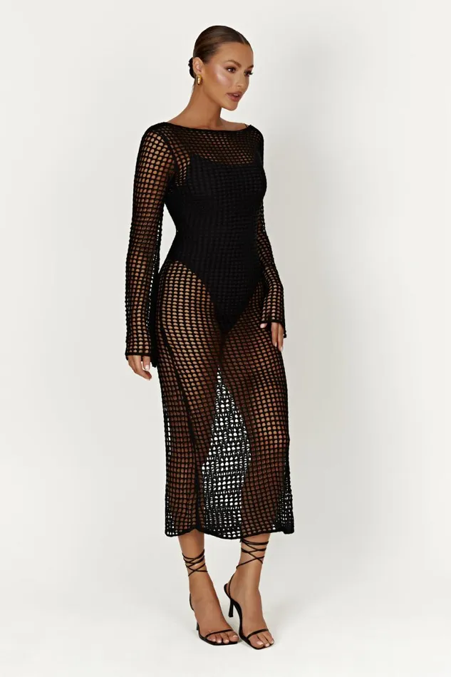 Meshki Summer Dresses Murphy Long Sleeve Crochet Maxi Dress 8211 Black Black 8211 Women