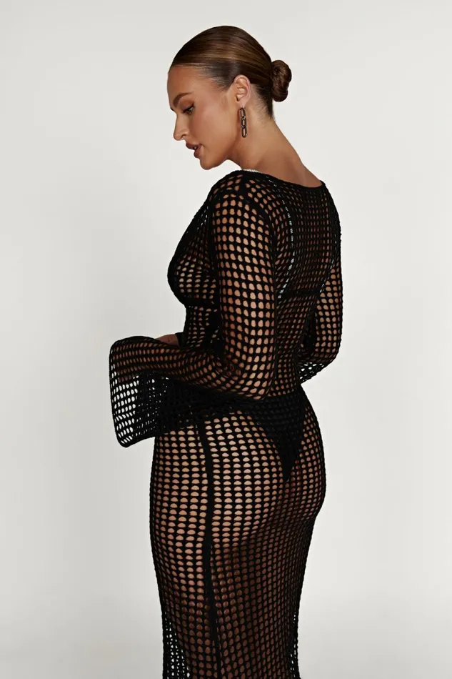 Meshki Summer Dresses Murphy Long Sleeve Crochet Maxi Dress 8211 Black Black 8211 Women