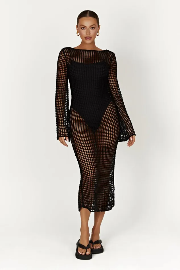 Meshki Summer Dresses Murphy Long Sleeve Crochet Maxi Dress 8211 Black Black 8211 Women