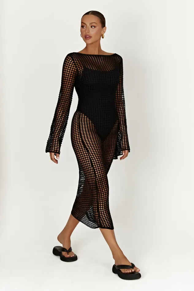 Meshki Summer Dresses Murphy Long Sleeve Crochet Maxi Dress 8211 Black Black 8211 Women