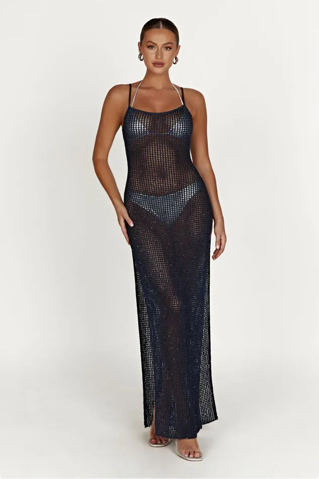 Meshki Summer Dresses Zelda Sequin Crochet Maxi Dress 8211 Midnight Navy Midnightnavy 8211 Women