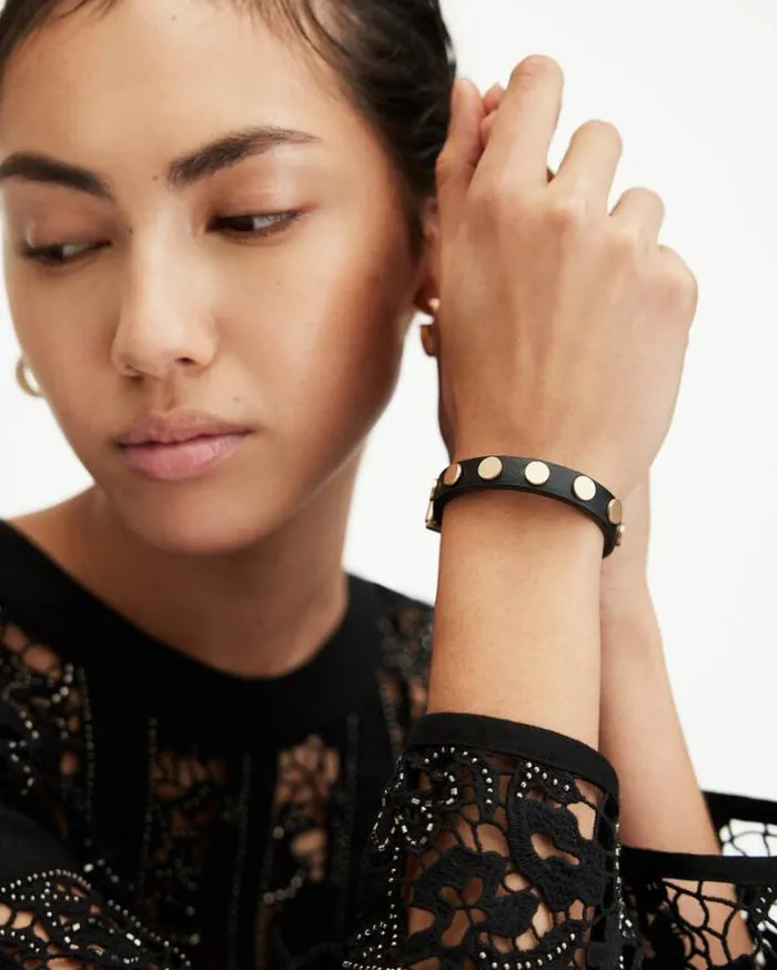 Mica Studded Leather Buckle Bracelet Blackwarm Brass Women AllSaints Jewelry Mica Studded Leather Buckle Bracelet Blackwarm Brass Women AllSaints Jewelry