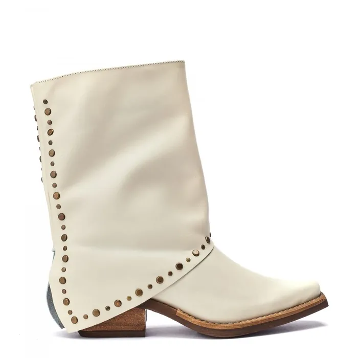 MidCalf Boots Women Moda In Pelle Oggio Off White Leather
