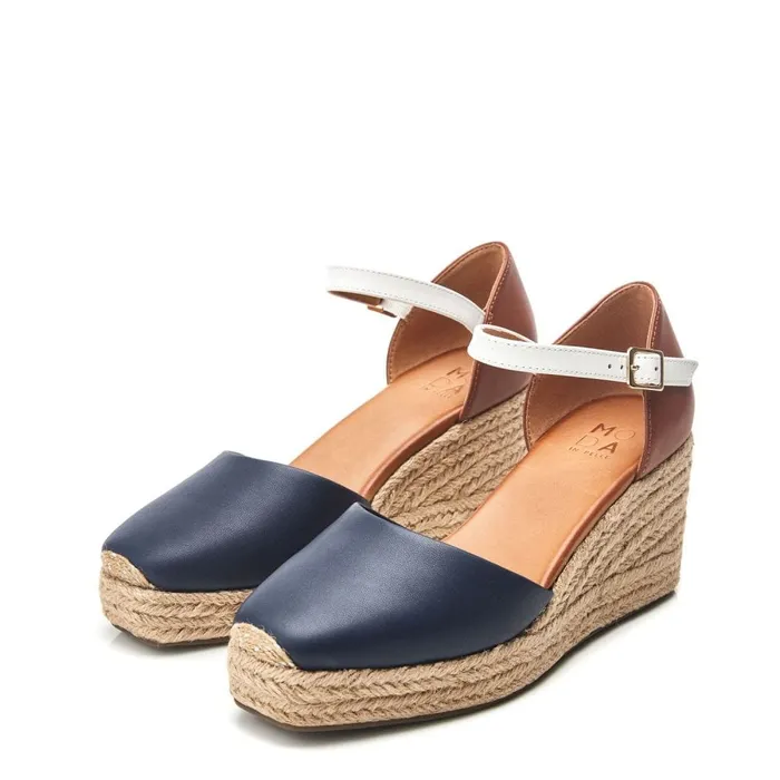 Mid Heel Shoes Women Moda In Pelle Gialla NavyTan Leather