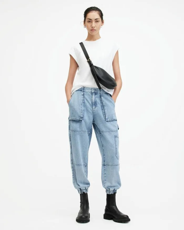 Mila Tapered Slim Fit Denim Pants Light Indigo Women AllSaints Jeans