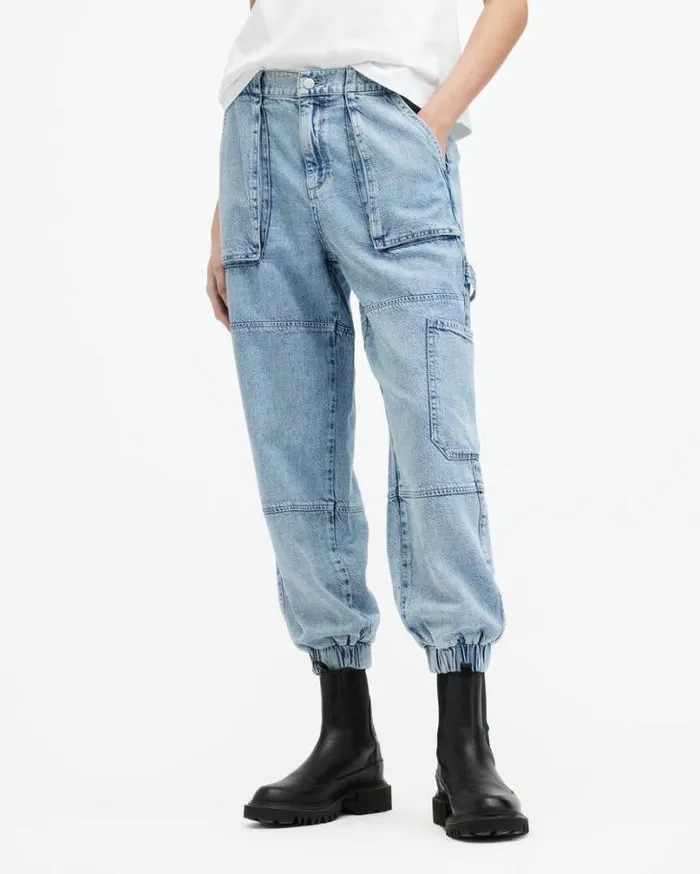 Mila Tapered Slim Fit Denim Pants Light Indigo Women AllSaints Jeans